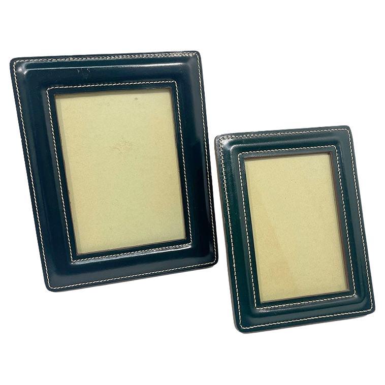 Green stitched leather photo frames