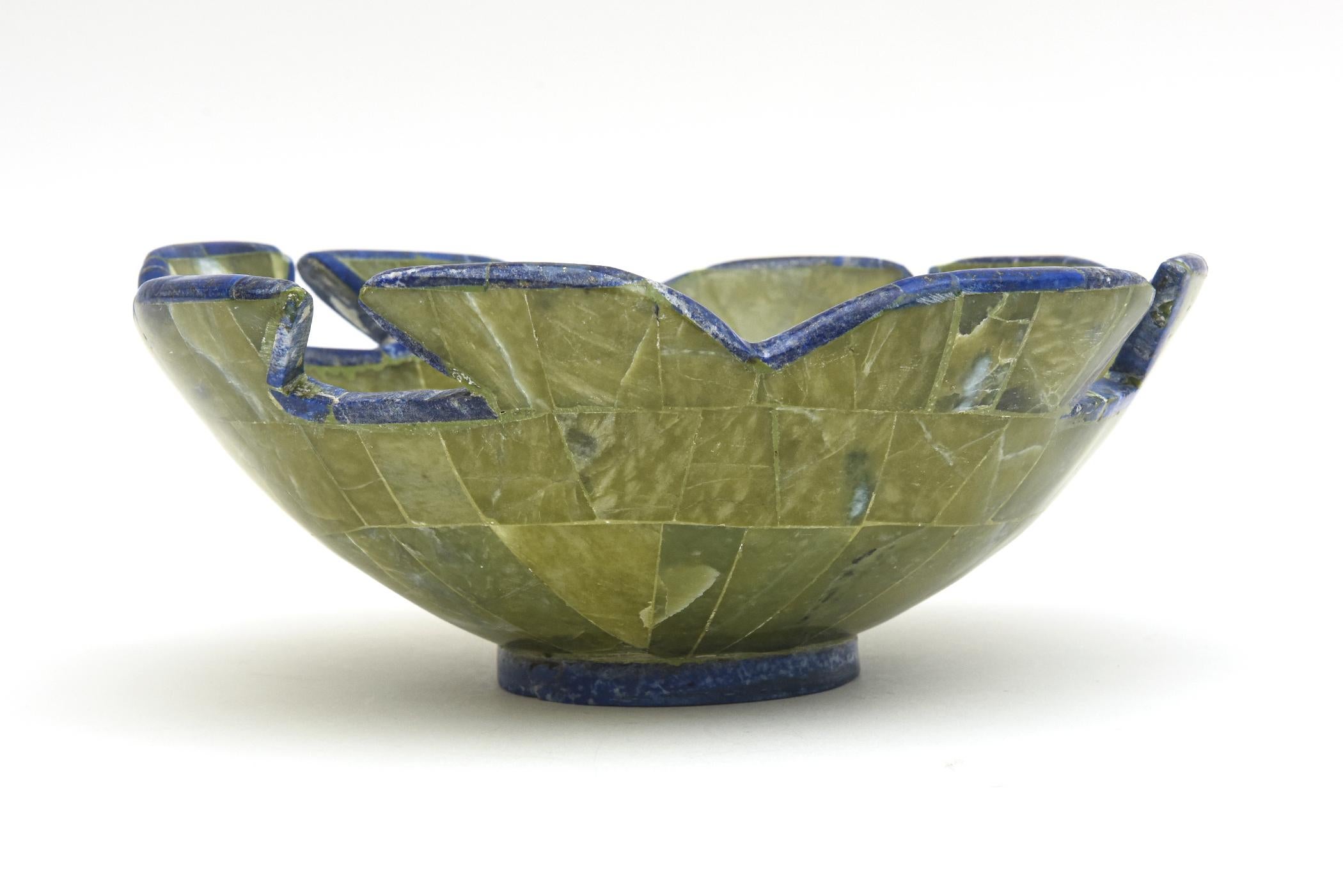 Organic Modern Green Stone and Lapis Lazuli Bowl Barware Vintage For Sale