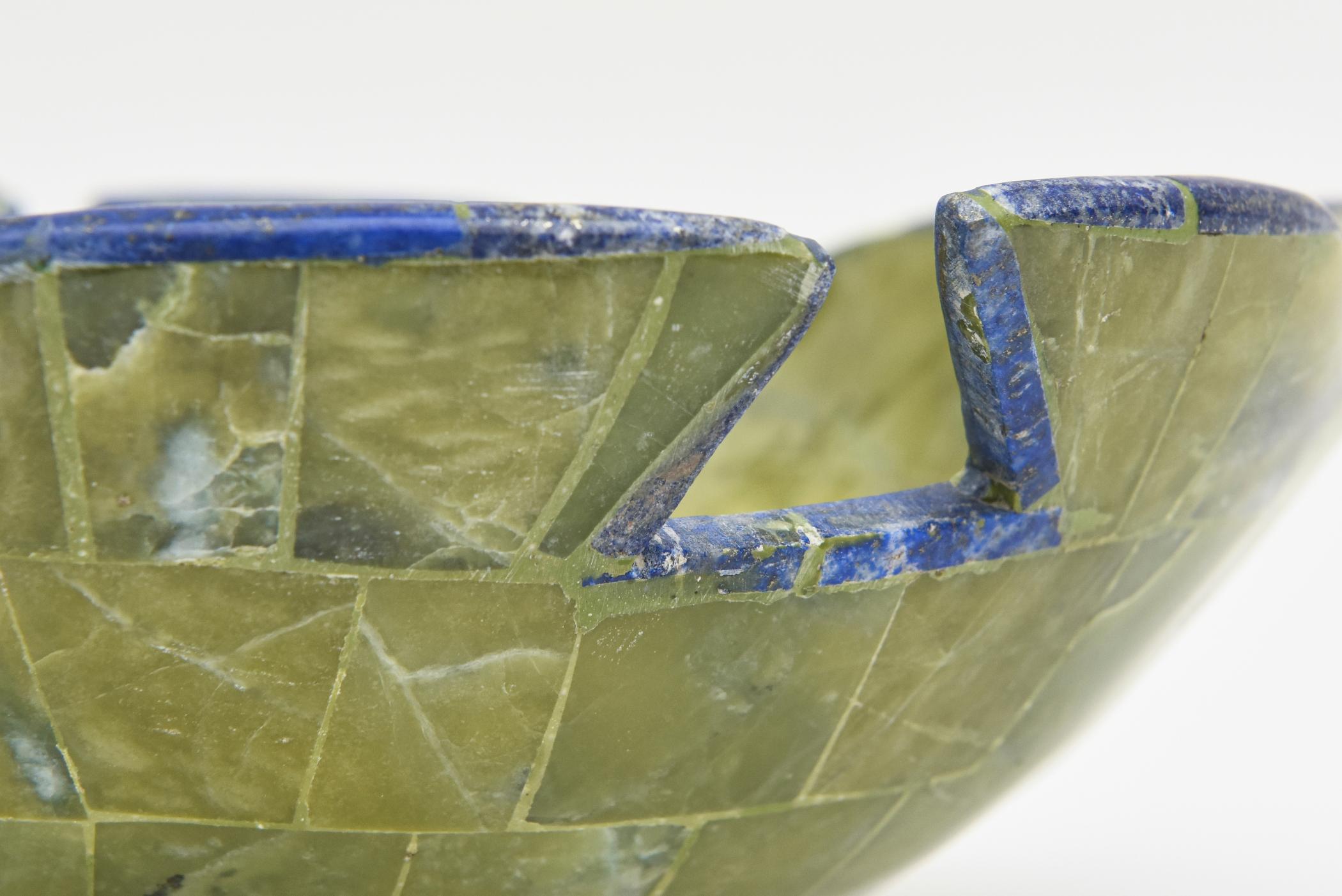 Green Stone and Lapis Lazuli Bowl Barware Vintage In Good Condition For Sale In North Miami, FL