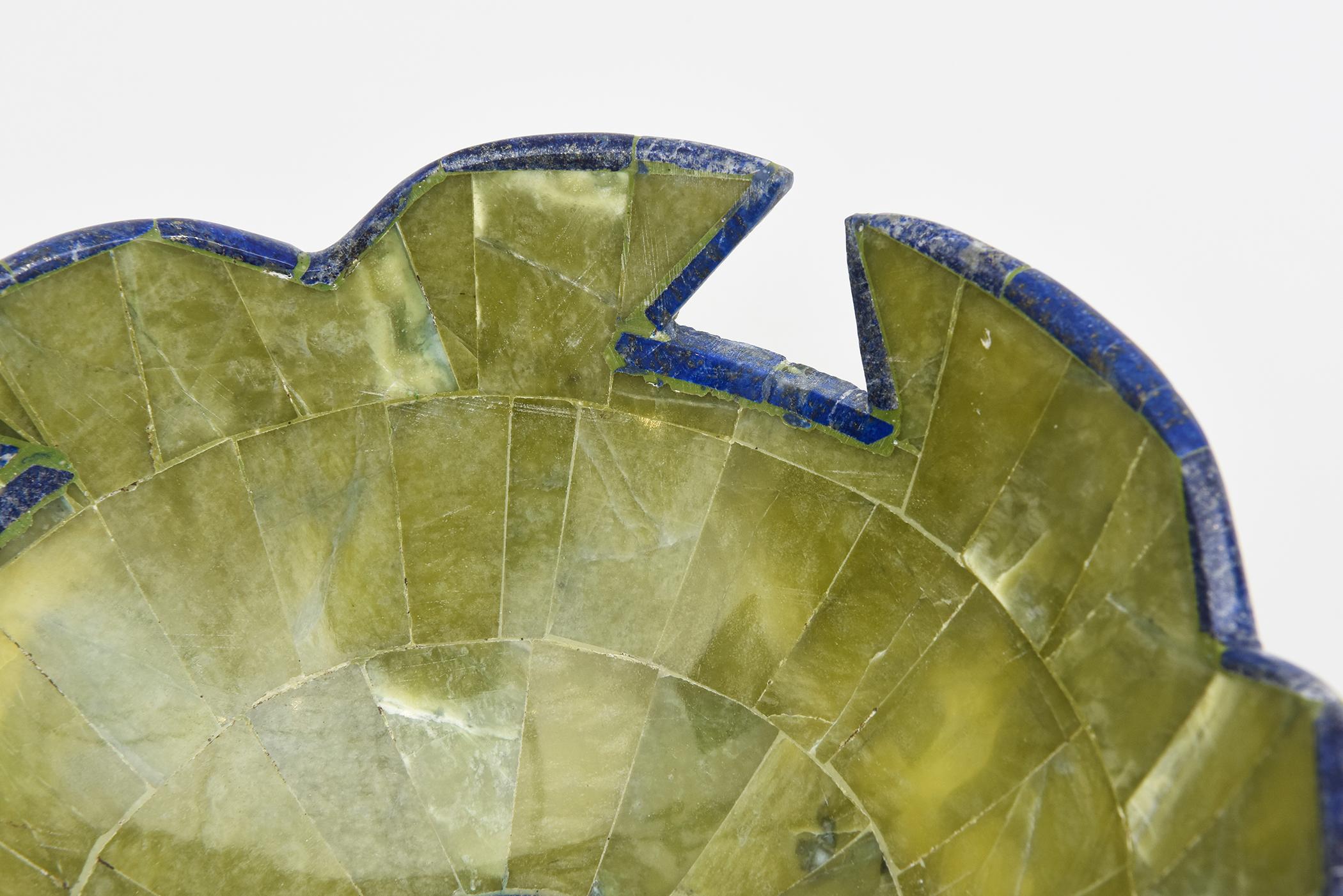 Late 20th Century Green Stone and Lapis Lazuli Bowl Barware Vintage For Sale