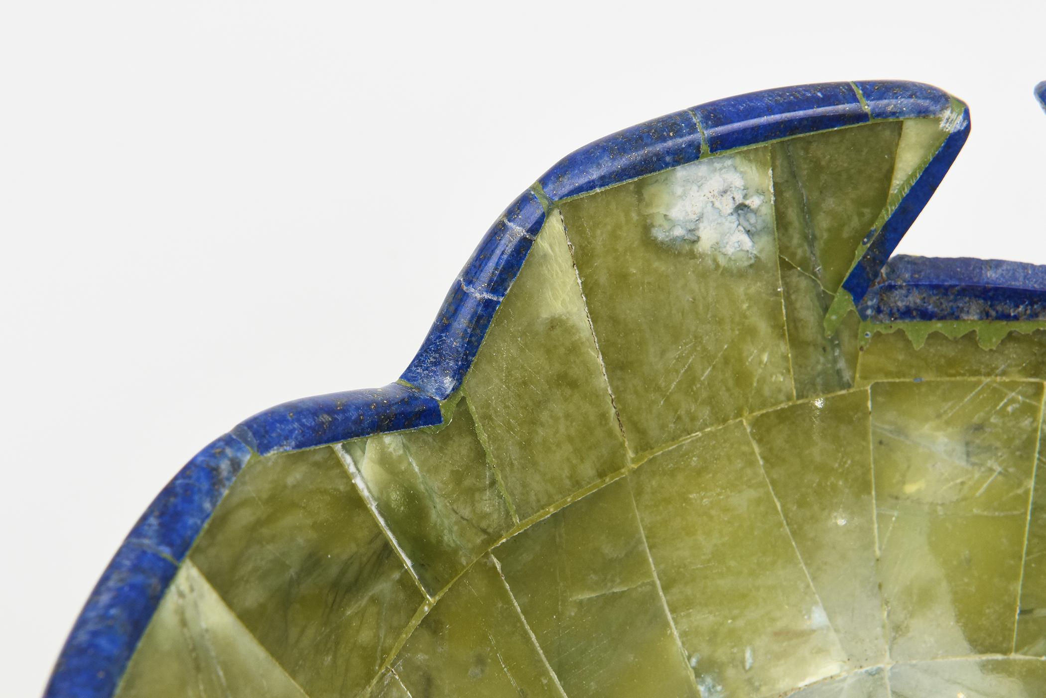 Green Stone and Lapis Lazuli Bowl Barware Vintage For Sale 1