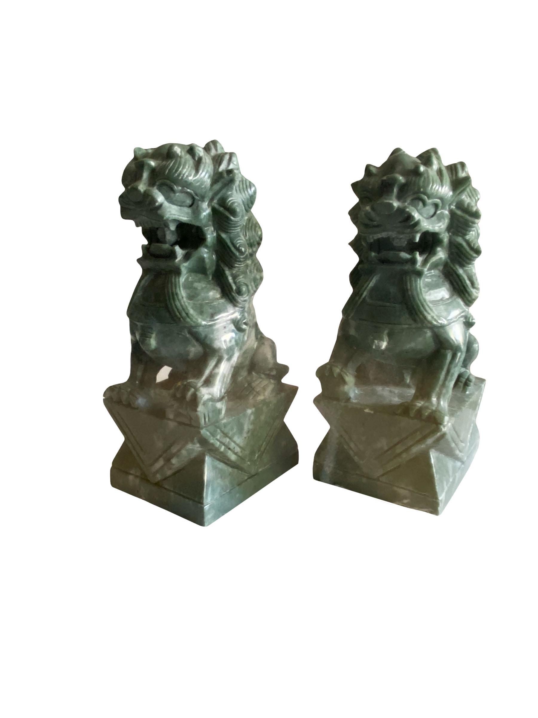 Green Stone Chinese Foo Dogs, a Pair 2