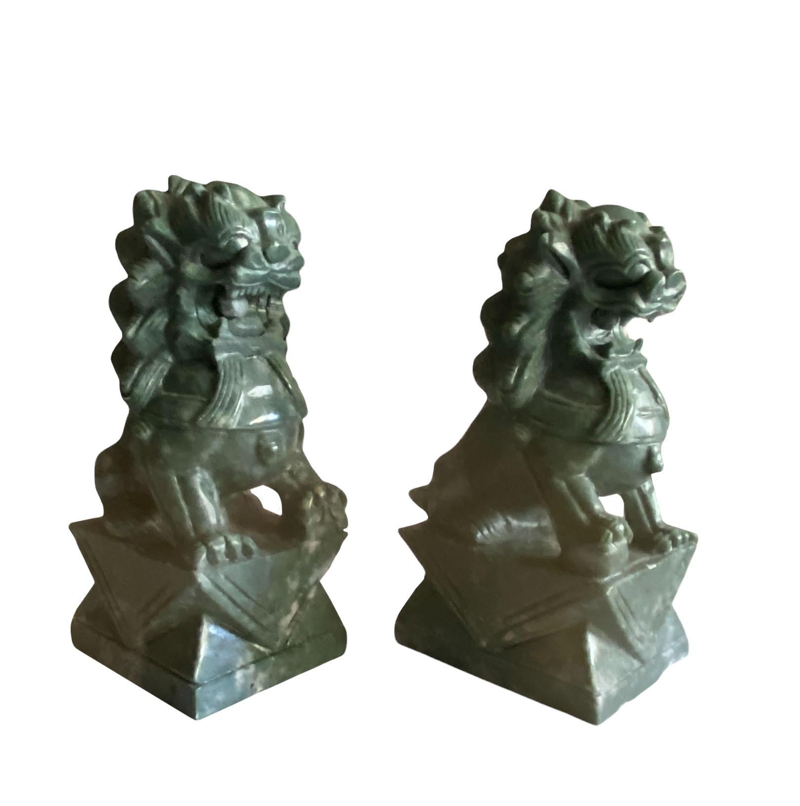 Green Stone Chinese Foo Dogs, a Pair 3