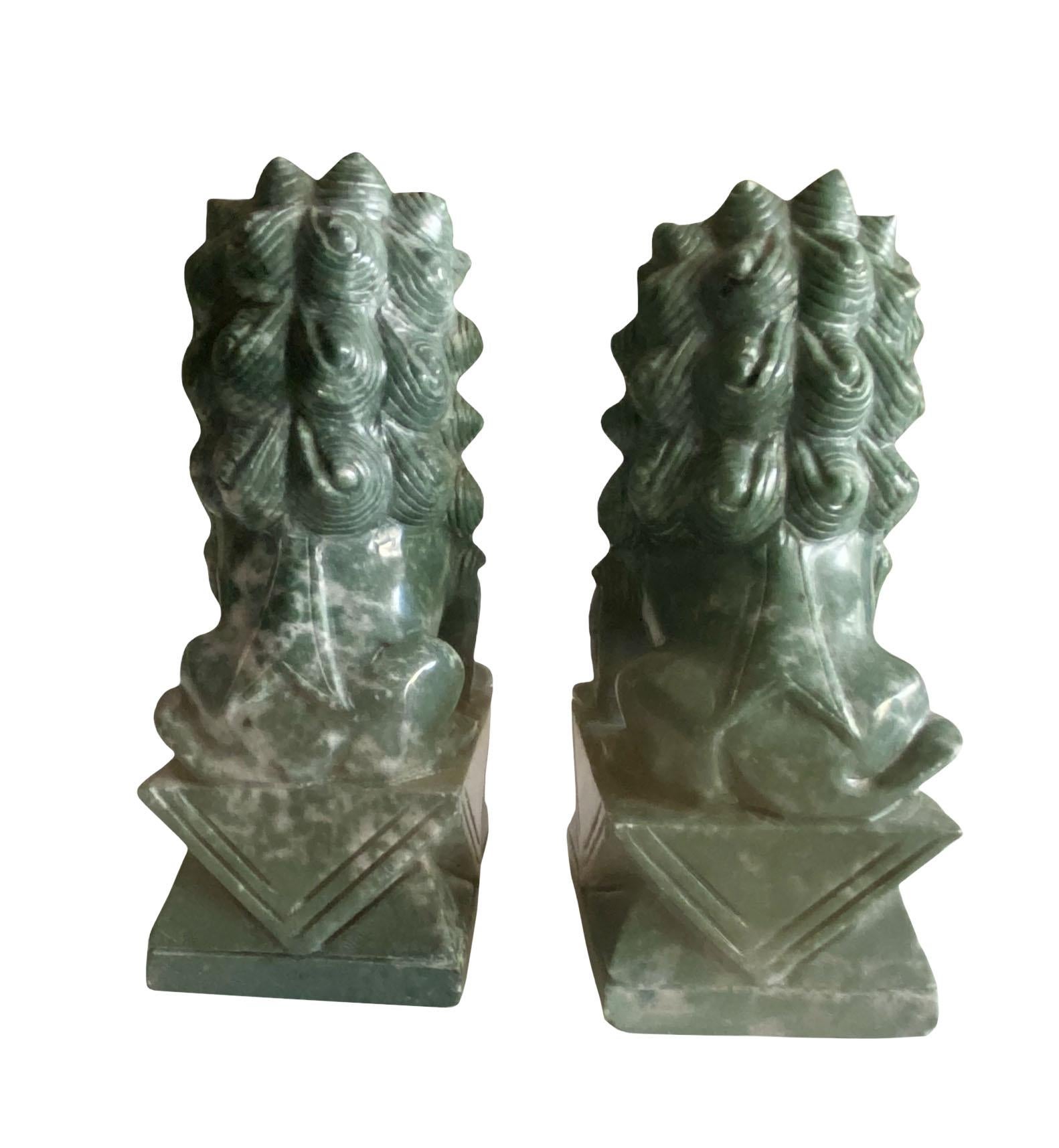Green Stone Chinese Foo Dogs, a Pair 4
