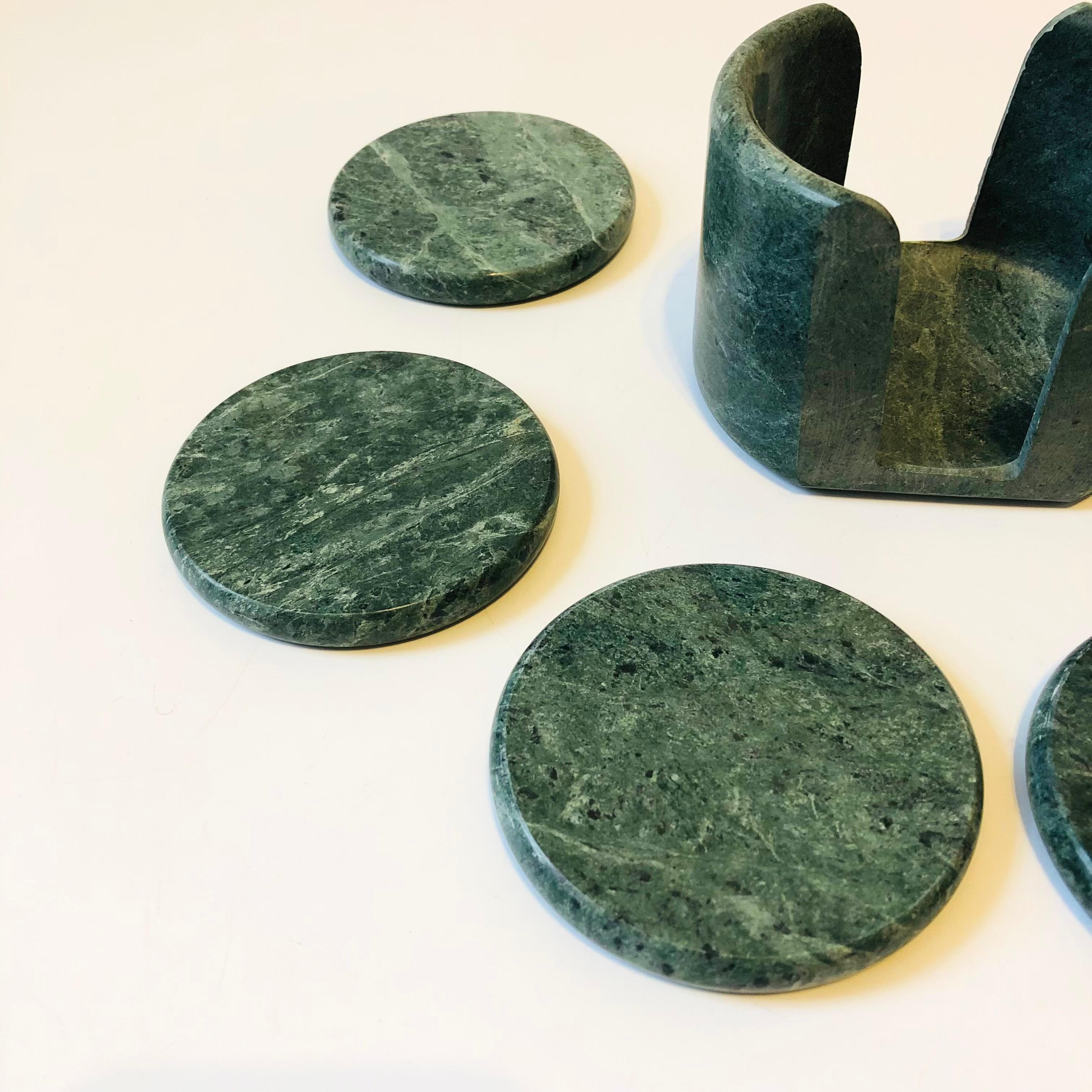 Green Stone Coaster Set - Set of 6 Coasters in Holder 1
