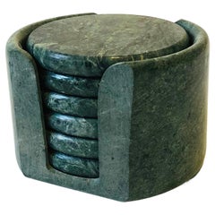 Green Stone Coaster Set - Set of 6 Coasters in Holder