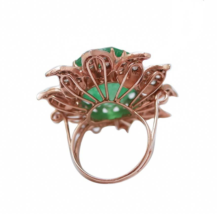 Pietra verde, diamanti, oro rosa e fiore d'argento  Anello. In condizioni Nuovo in vendita a Marcianise, Marcianise (CE)