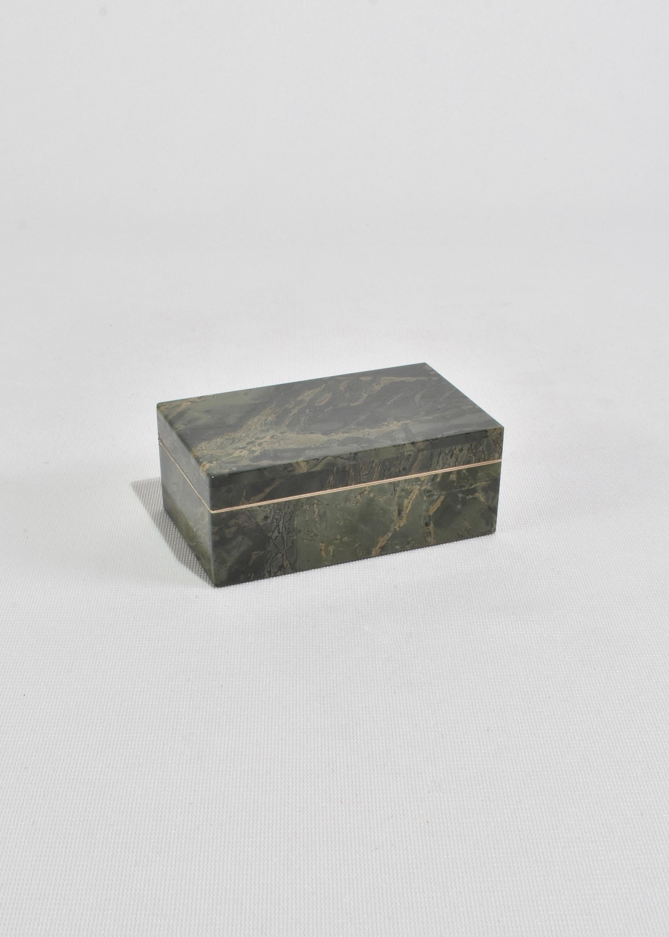 Hand-Crafted Green Stone Jewelry Box For Sale
