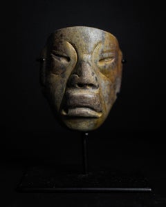 Green Stone Olmec Maskette on Stand