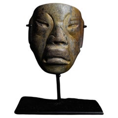 Green Stone Olmec Maskette on Stand