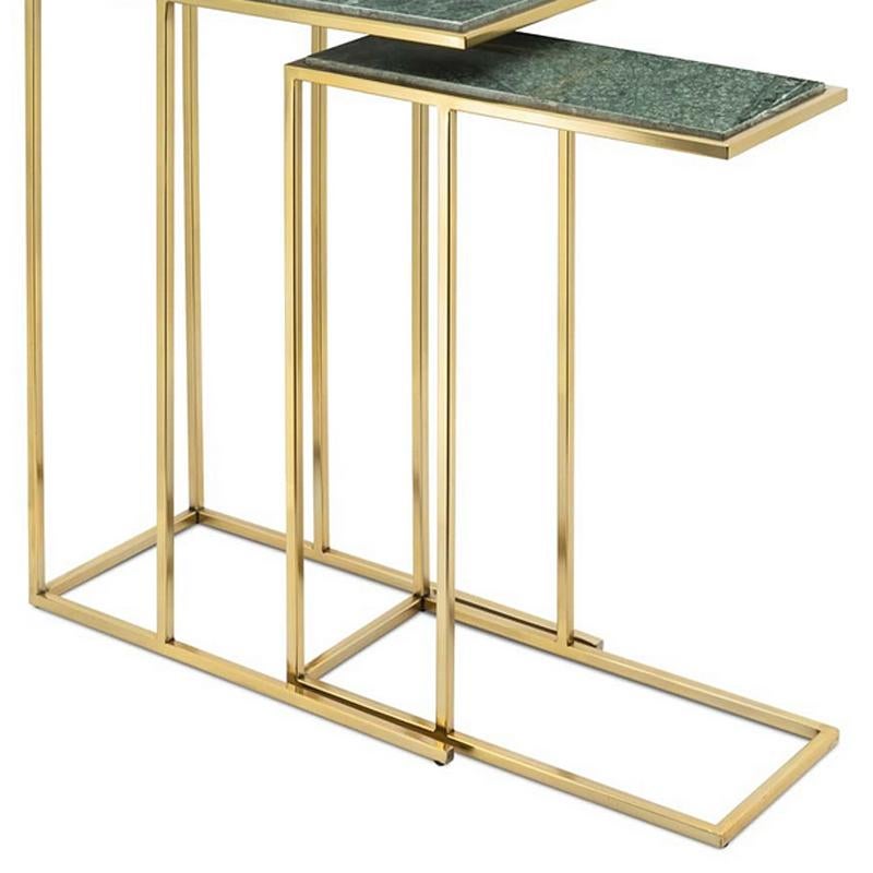 Green Stone Set of 2 Side Table in Gold Finish In New Condition In Paris, FR