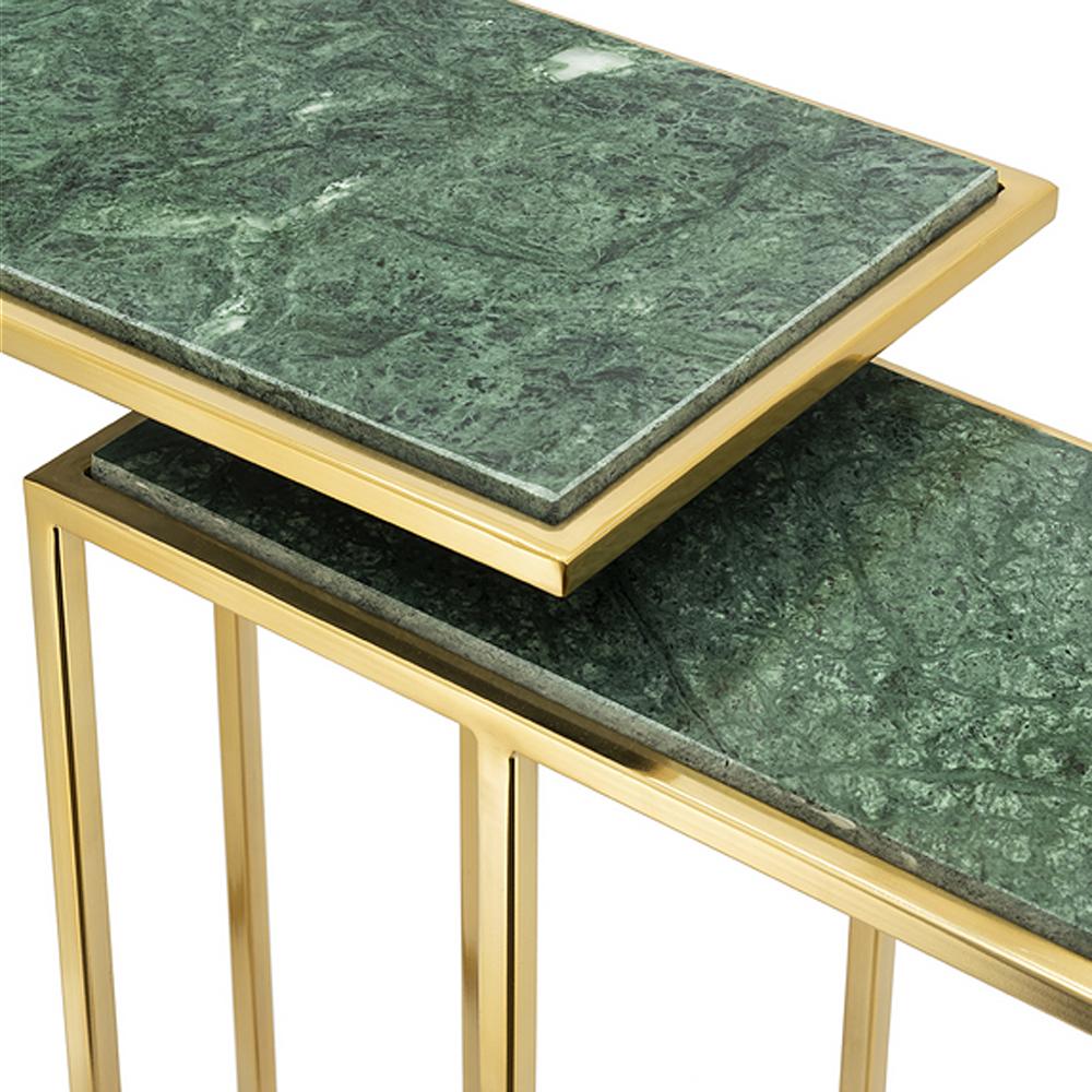 Contemporary Green Stone Set of 2 Side Table in Gold Finish