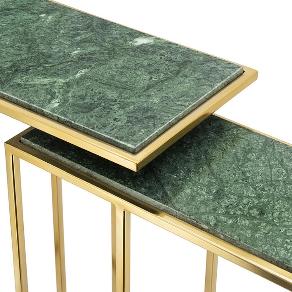 Metal Green Stone Set of 2 Side Table in Gold Finish