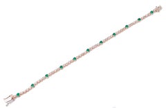Green Stones, Diamonds, 9 Karat Rose Gold Tennis Bracelet