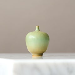 Green Stoneware Miniature Vase by Berndt Friberg. Gustavsberg Studio Sweden 1957