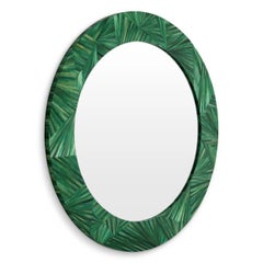 Green Straw Marquetry Round Mirror