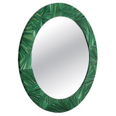 Green Straw Marquetry Round Mirror