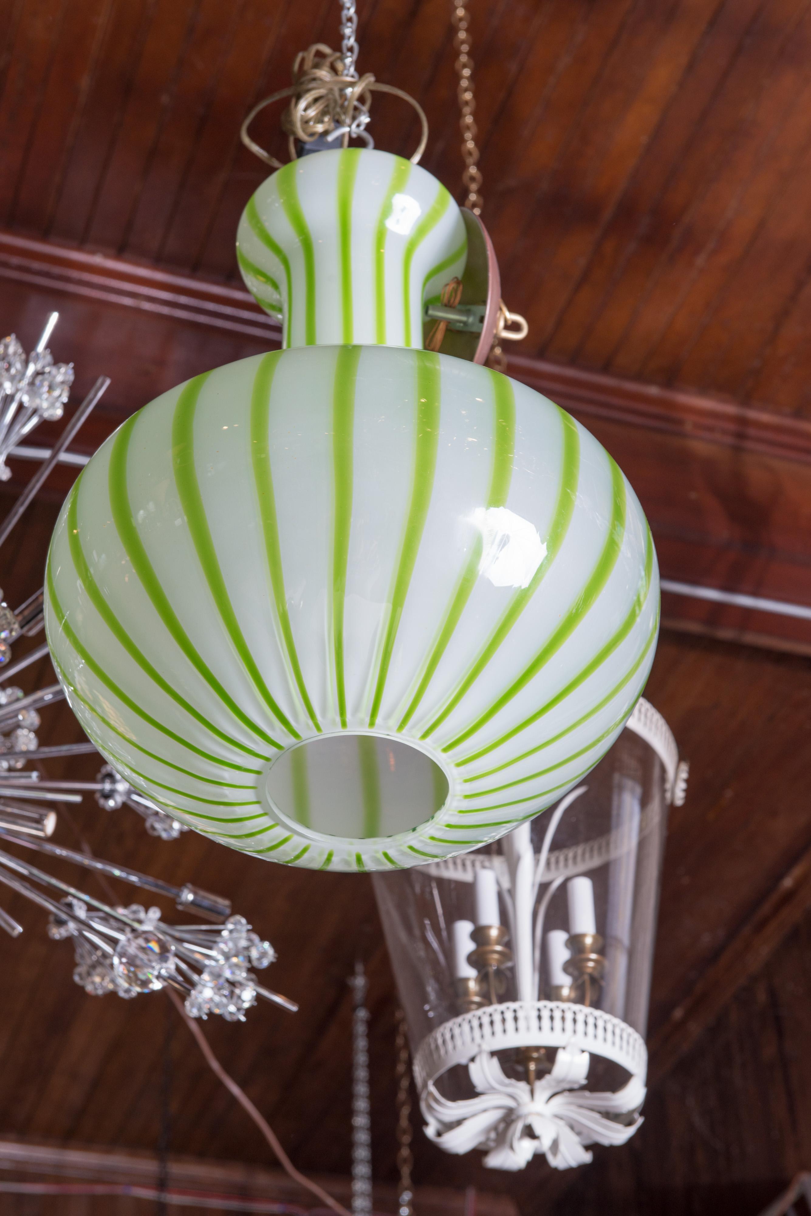Italian Green Striped Murano Glass Chandelier/Pendant