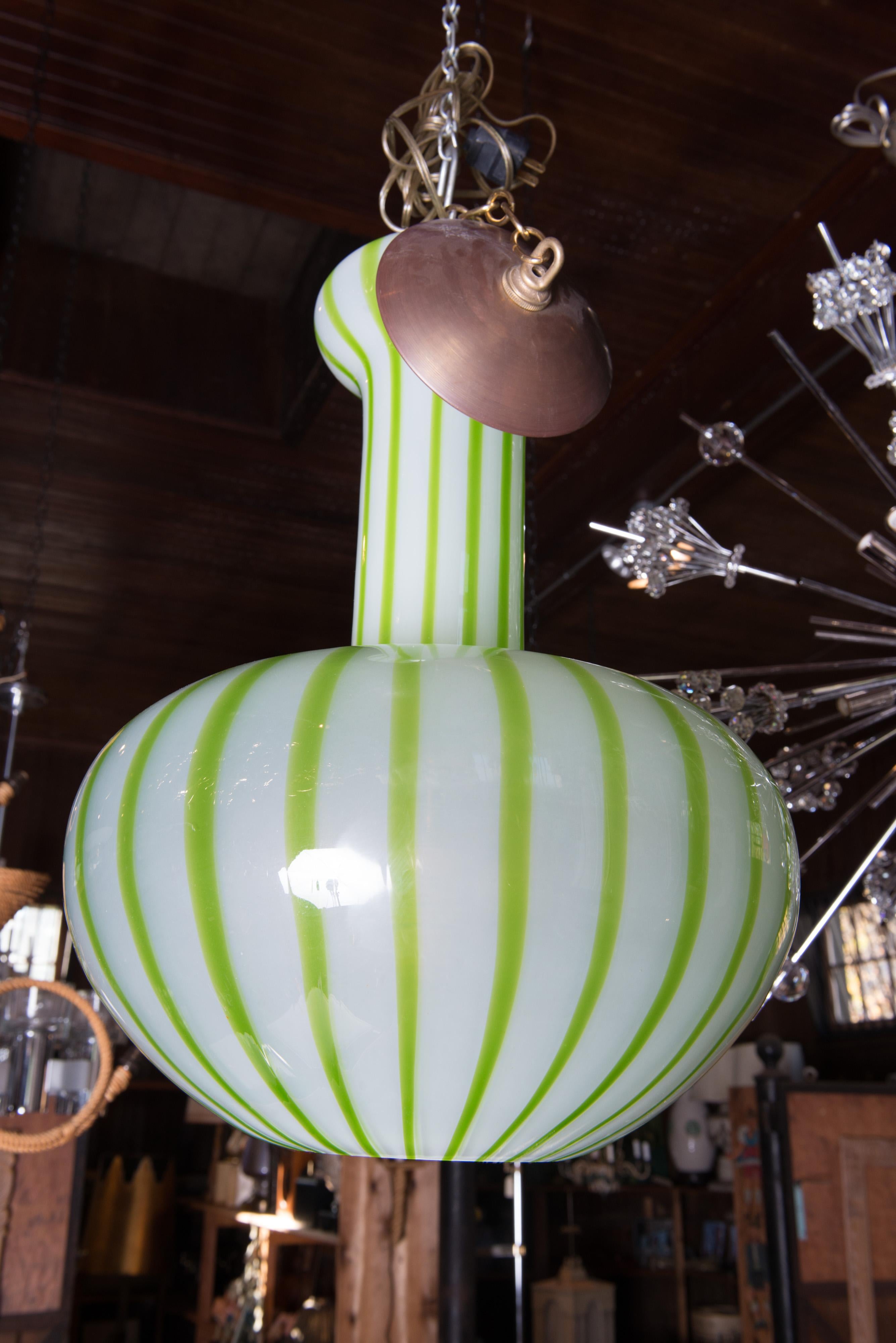 Hand-Crafted Green Striped Murano Glass Chandelier/Pendant