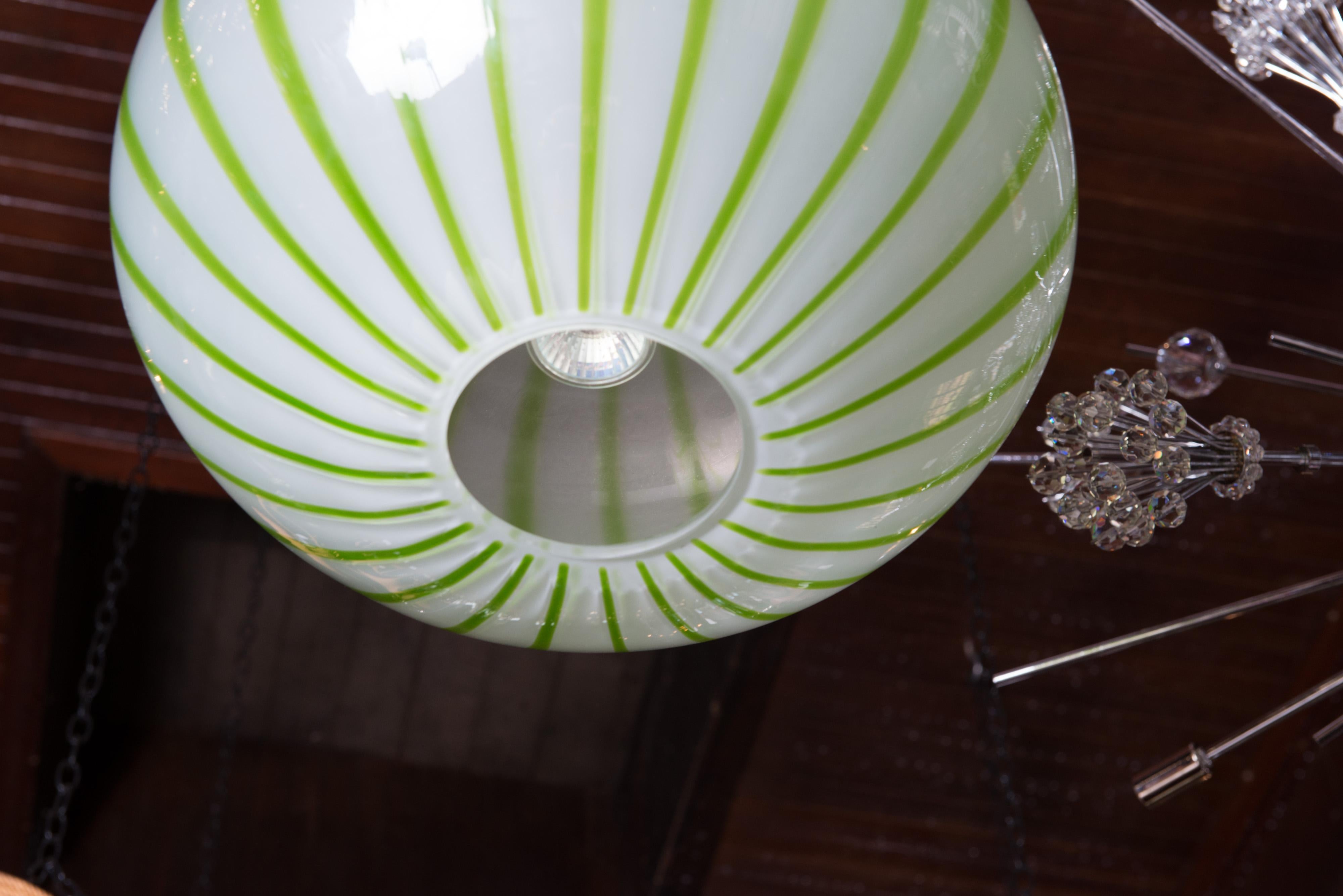 Mid-20th Century Green Striped Murano Glass Chandelier/Pendant