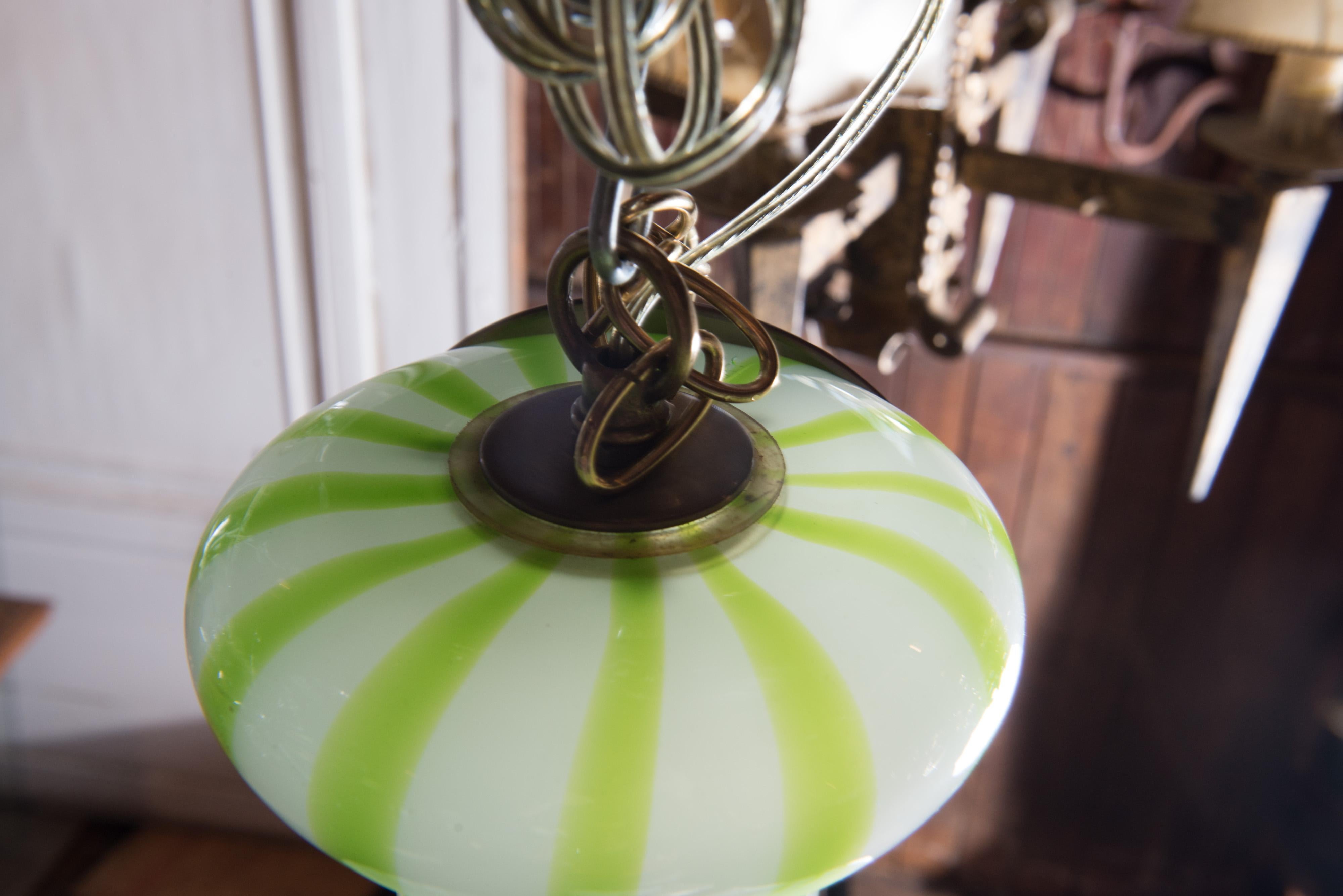 Green Striped Murano Glass Chandelier/Pendant 2