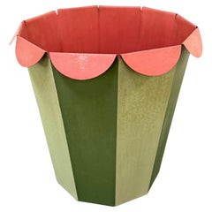 "Green Striped Wastebasket", Handcrafted, Painted Tole Piece by Briger