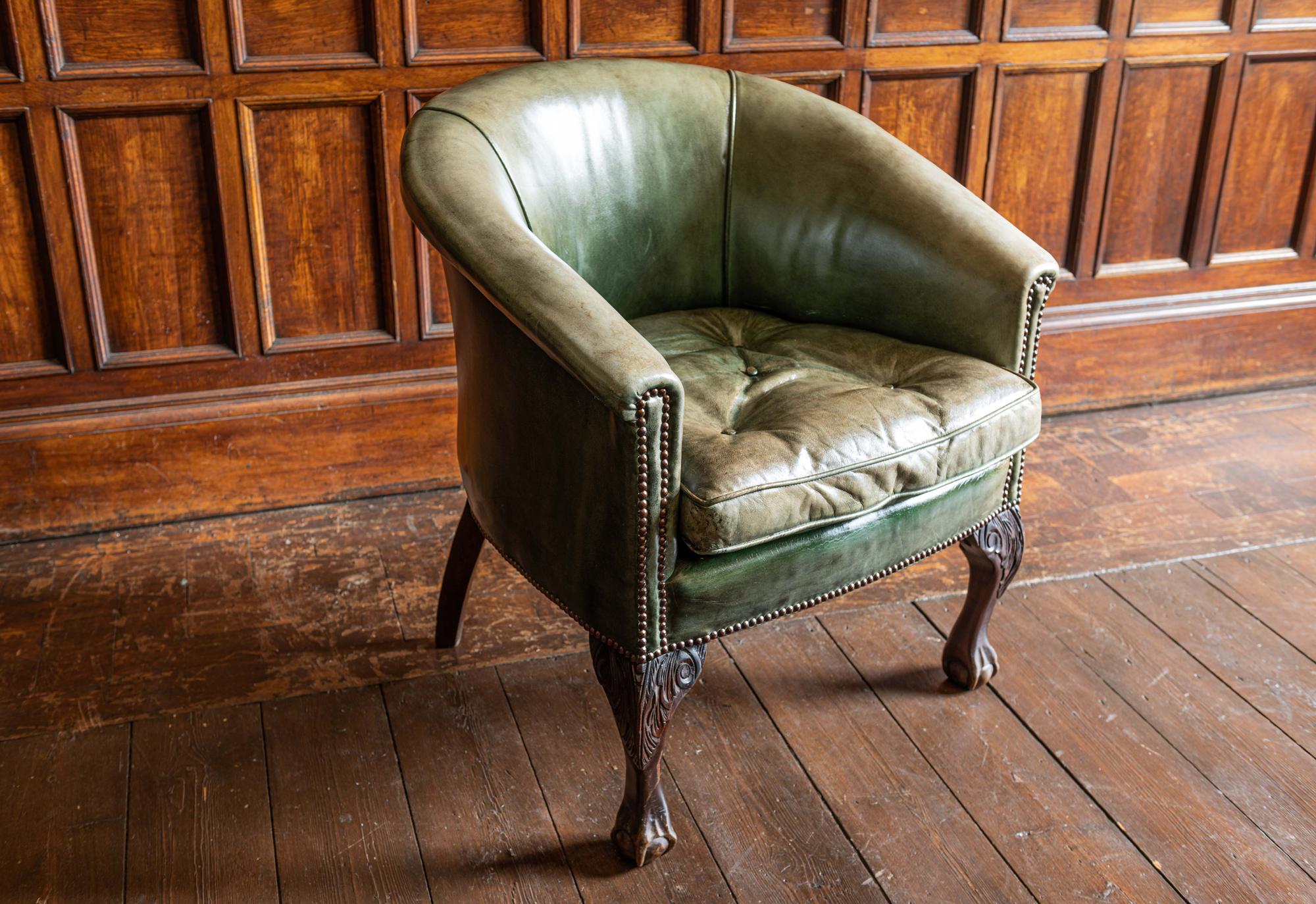 green leather tub chair