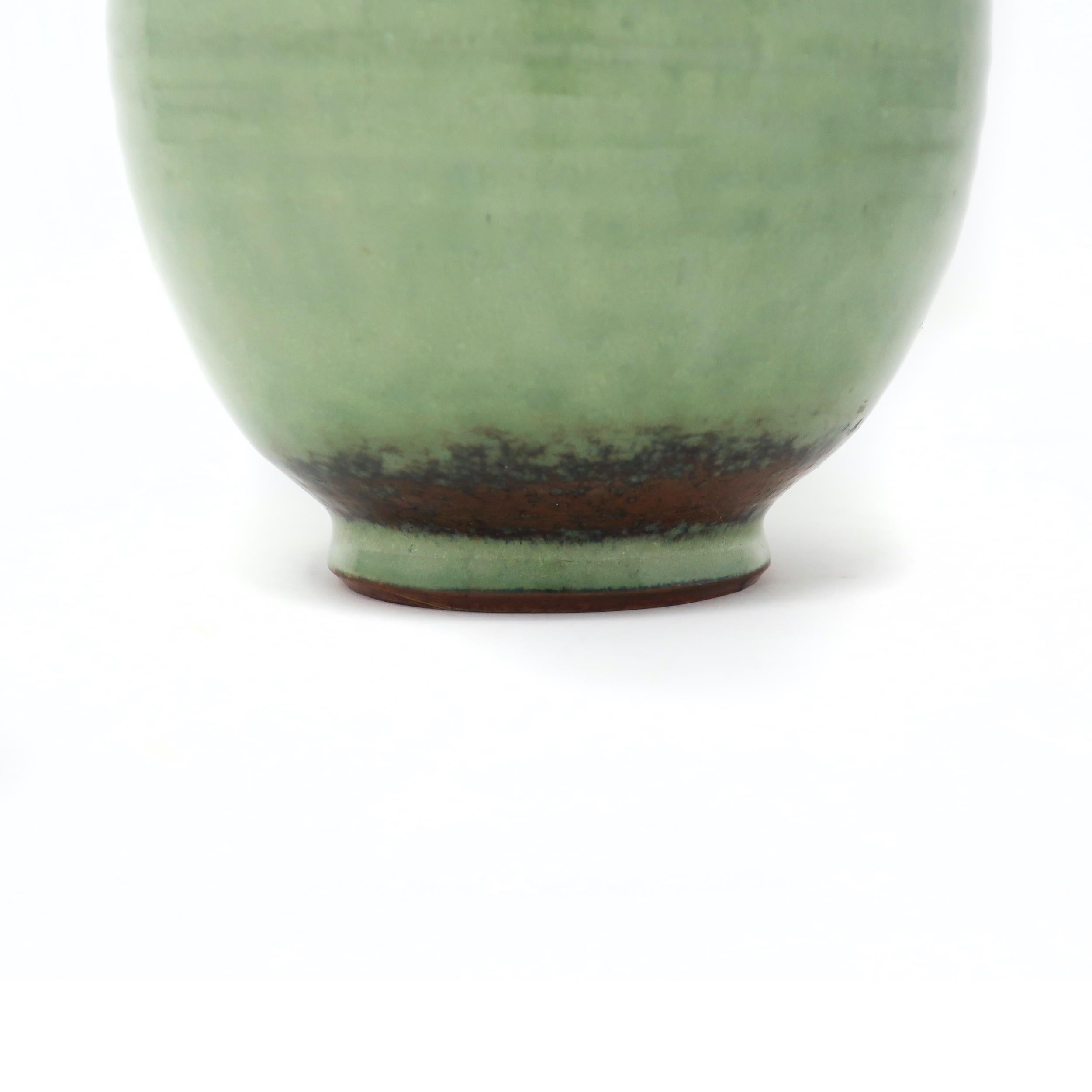 20th Century Green Studio Pottery Vase by Edwin & Mary Scheier For Sale