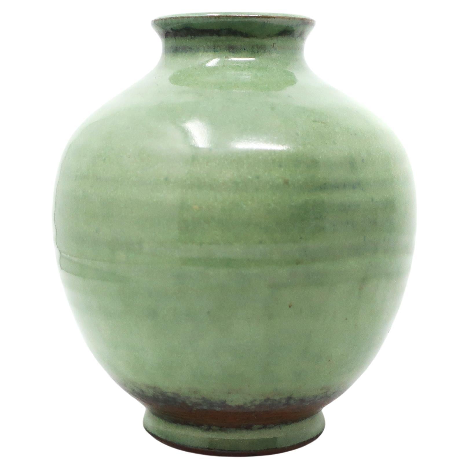Green Studio Pottery Vase by Edwin & Mary Scheier For Sale