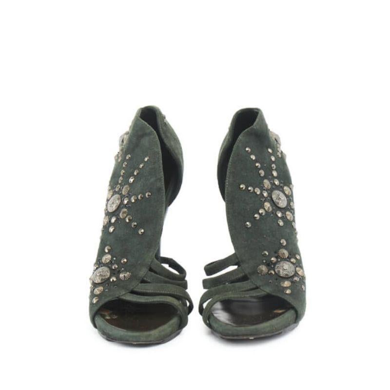 Green Suede Studded Open Toe Heels Size IT 39.5 In Good Condition For Sale In London, GB