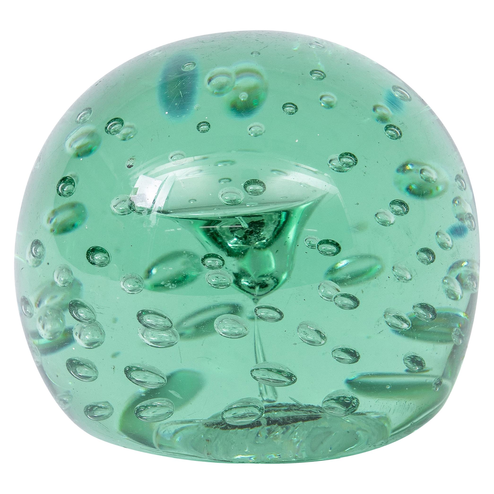 Green Sulfur Glass Orb Paperweight Sculpture, Italy, 1960s