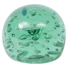 Green Sulfur Glass Orb Paperweight Sculpture, Italy, 1960s