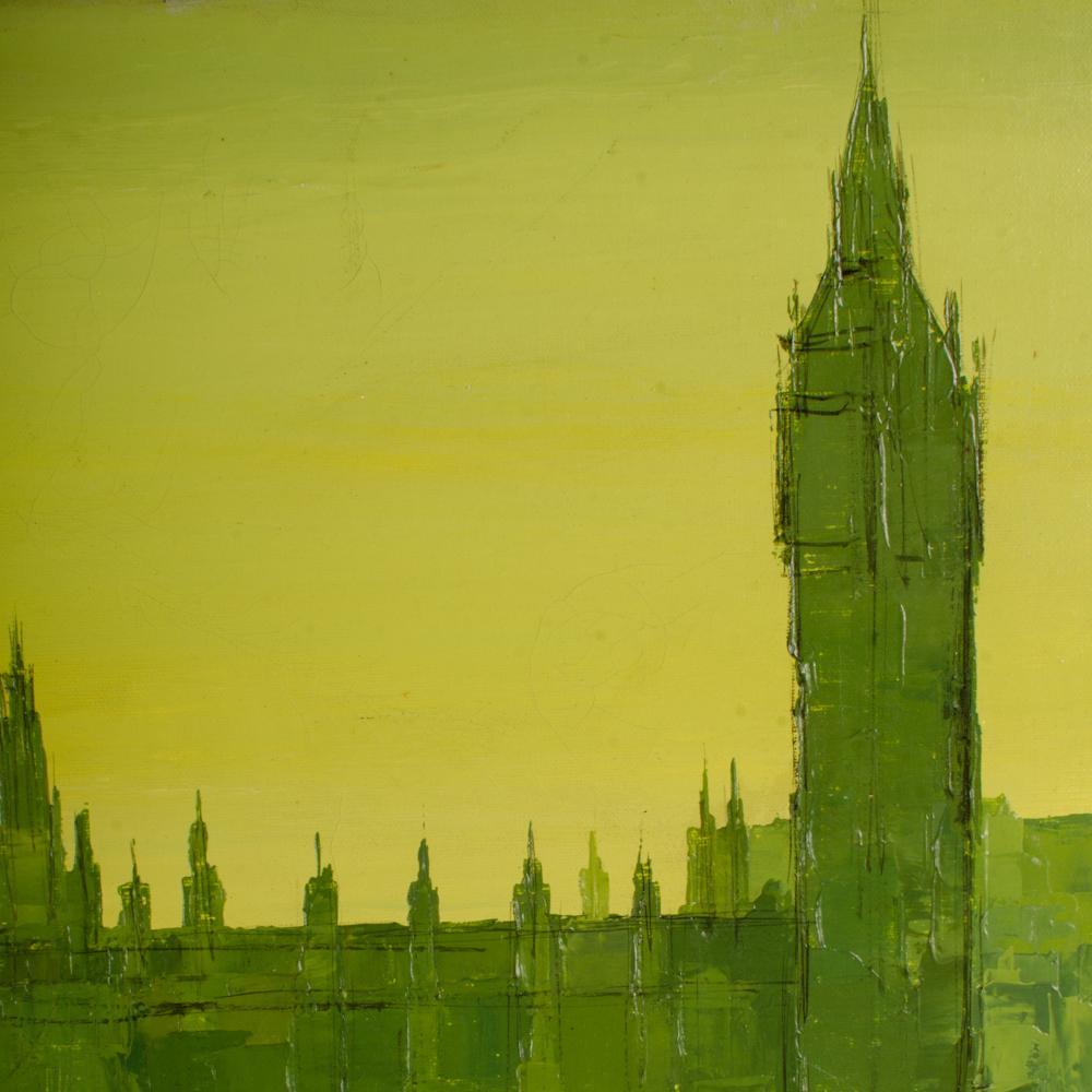 Mediados del siglo XX Óleo sobre lienzo Paisaje urbano de Londres. en venta 4
