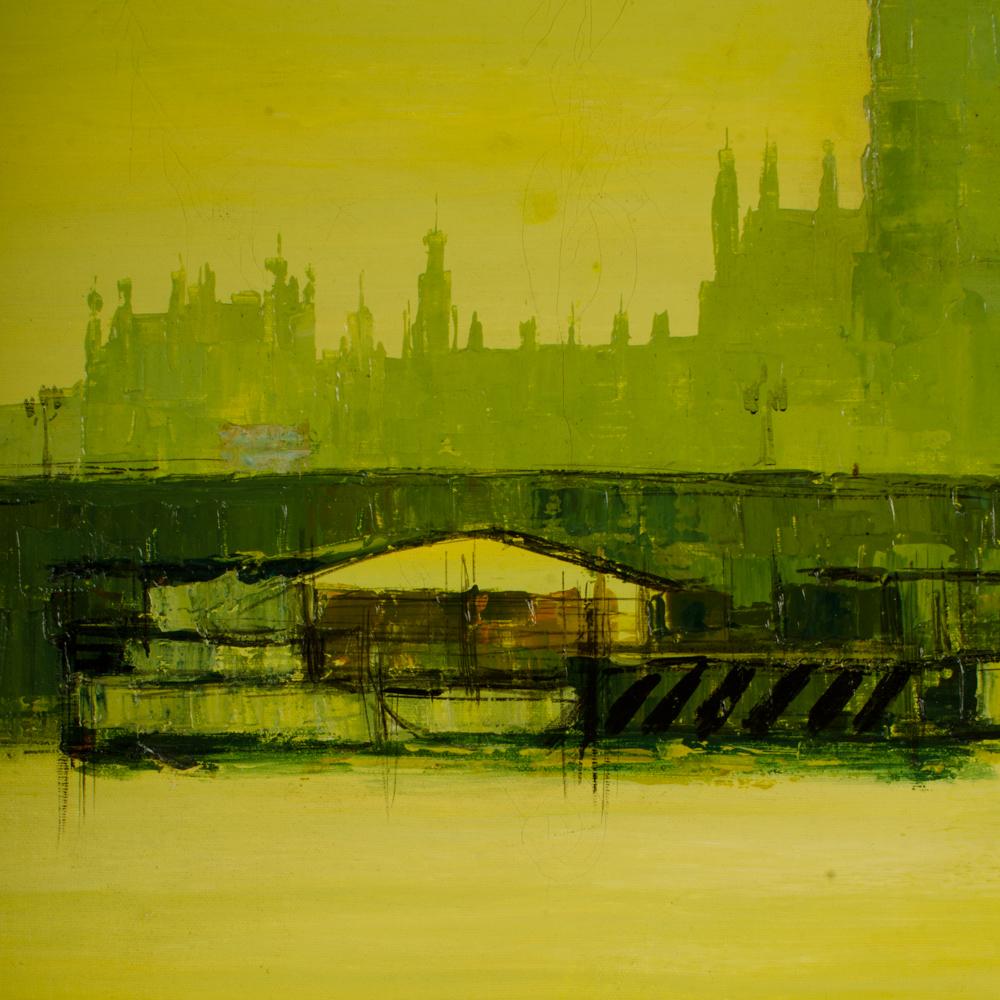 Mediados del siglo XX Óleo sobre lienzo Paisaje urbano de Londres. mediados del siglo XX en venta