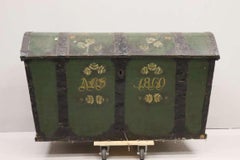 Green Swedish Domed-Top Dowry Chest with Hand Painted Flourishes, Date ca. 1860