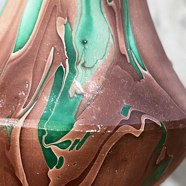 Folk Art Green Swirl Ceramic Touring Pottery Vase For Sale