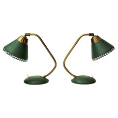 Green Table and Walllamp Pair with Brass Neck by Ewå Värnamo 1950s, Sweden