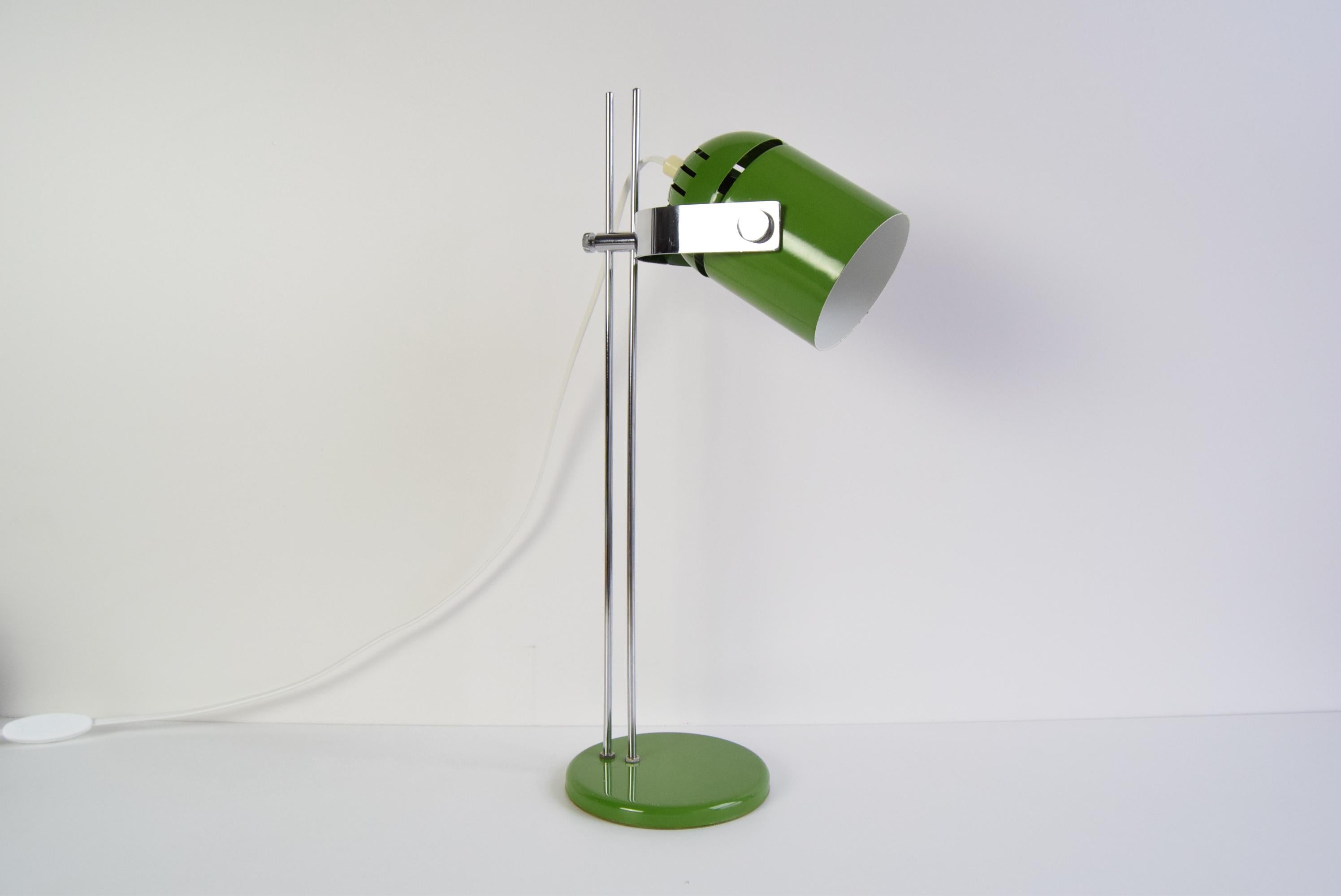 
Vintage table lamp designed by Stanislav Indra and produced in thr 1970s.
The wiring on the lamp was replaced
The lamp has been polished
Shows signs of use
US adapter included
1xE27 or E26 bulb
Adjustable shade
Good vintage condition