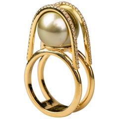 Vintage Green Tahitian Pearl Ring with Diamonds