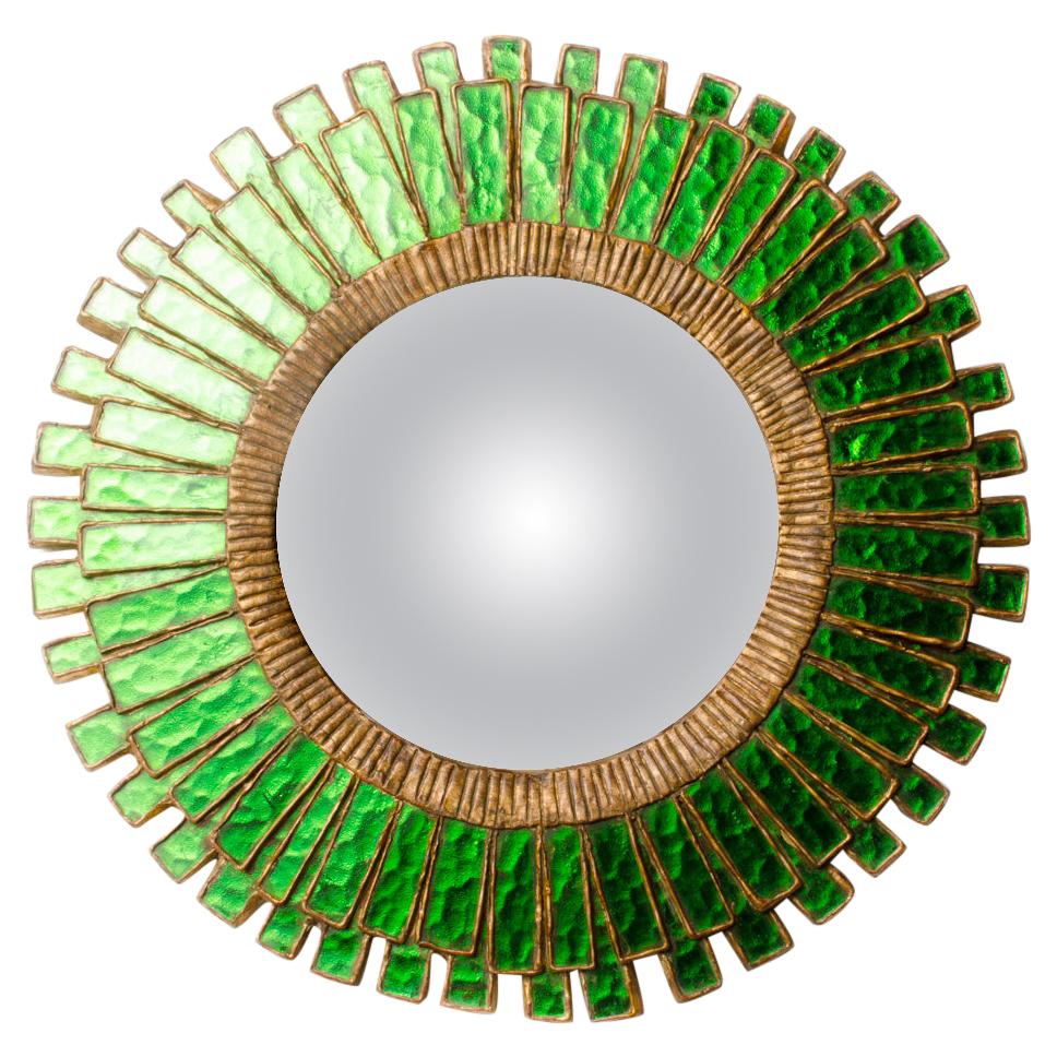 A circular Green glass Convex Mirror in the Manner of Line Vautrin