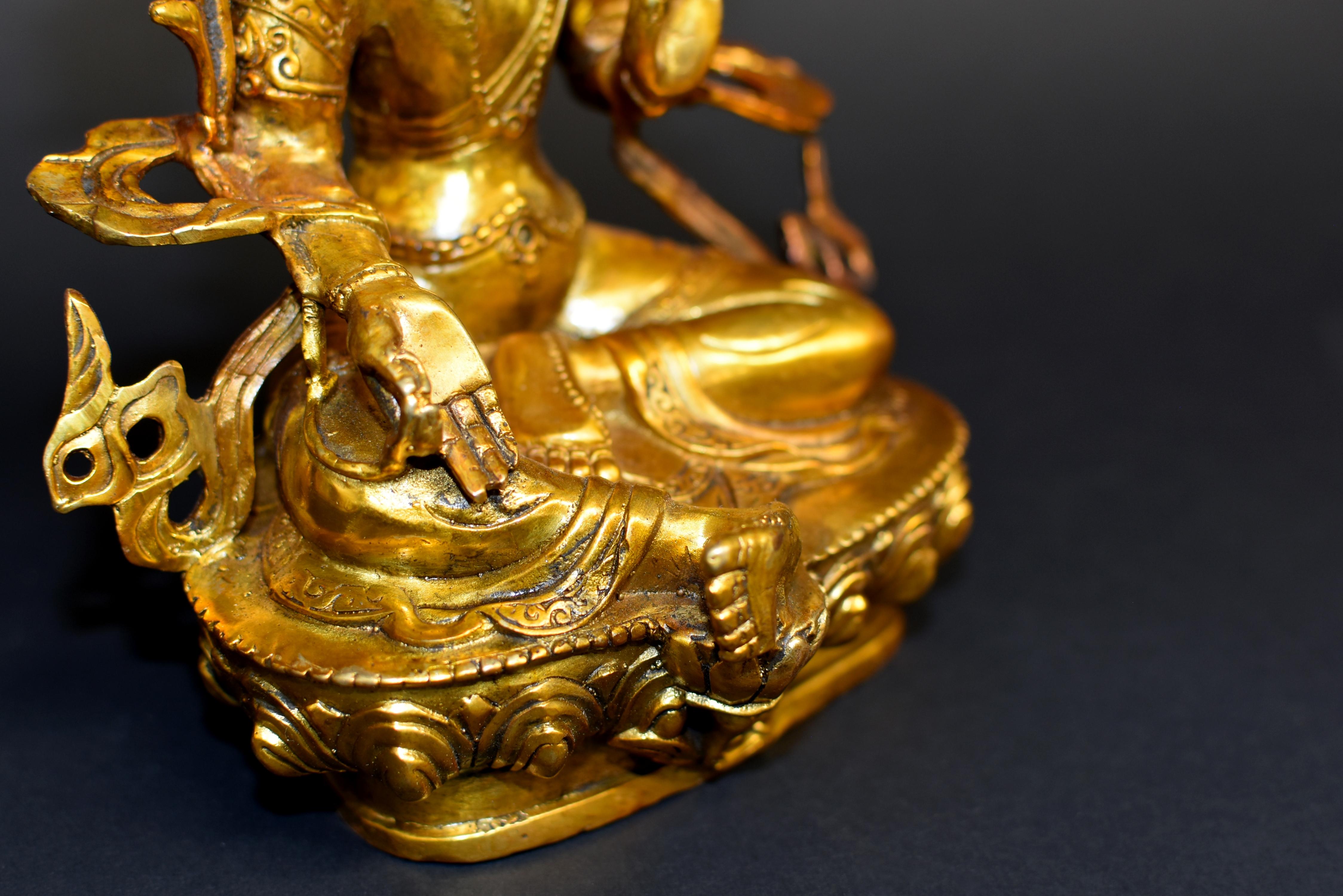 Green Tara Gilt Bronze Tibetan Buddha For Sale 4