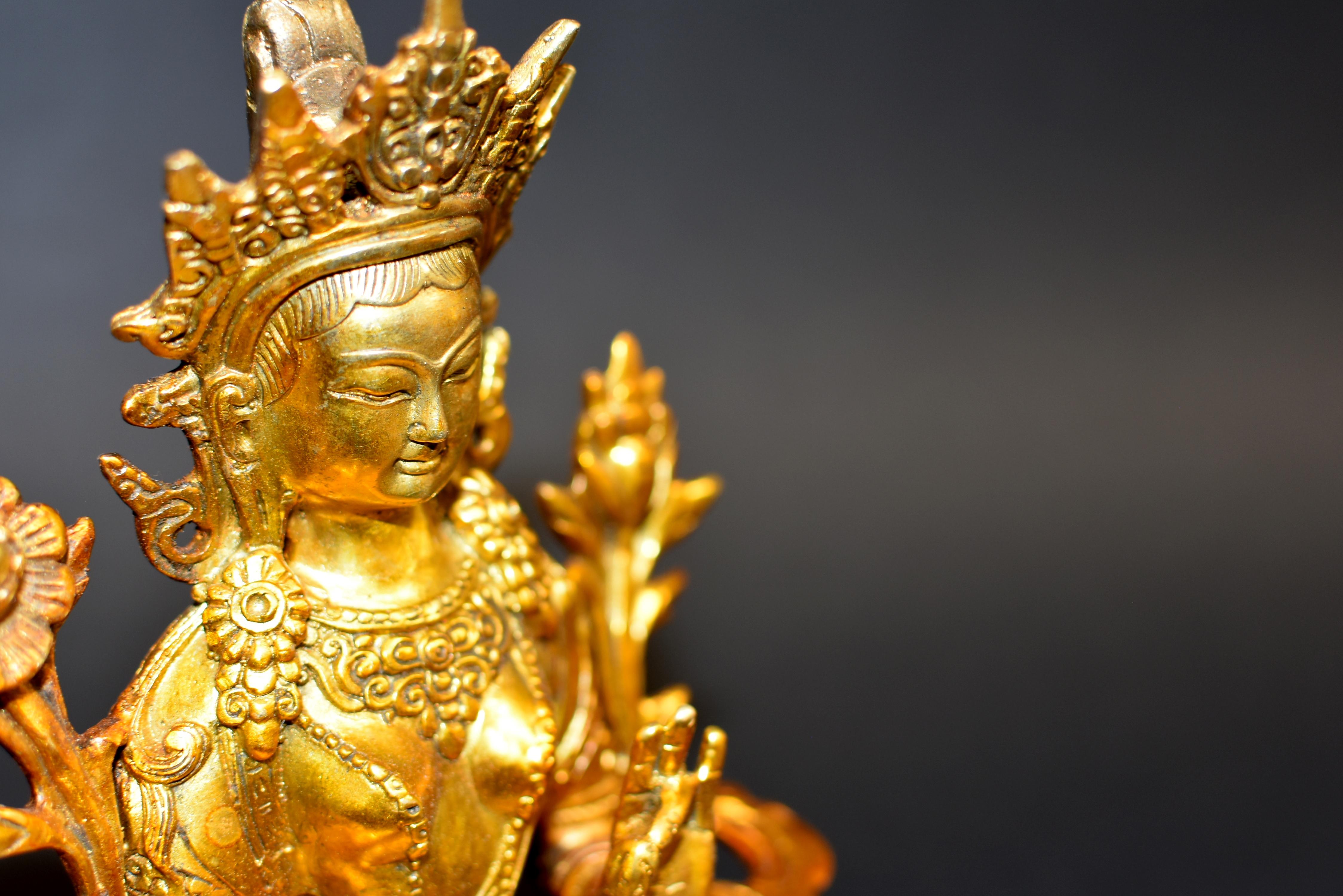 Green Tara Gilt Bronze Tibetan Buddha For Sale 6
