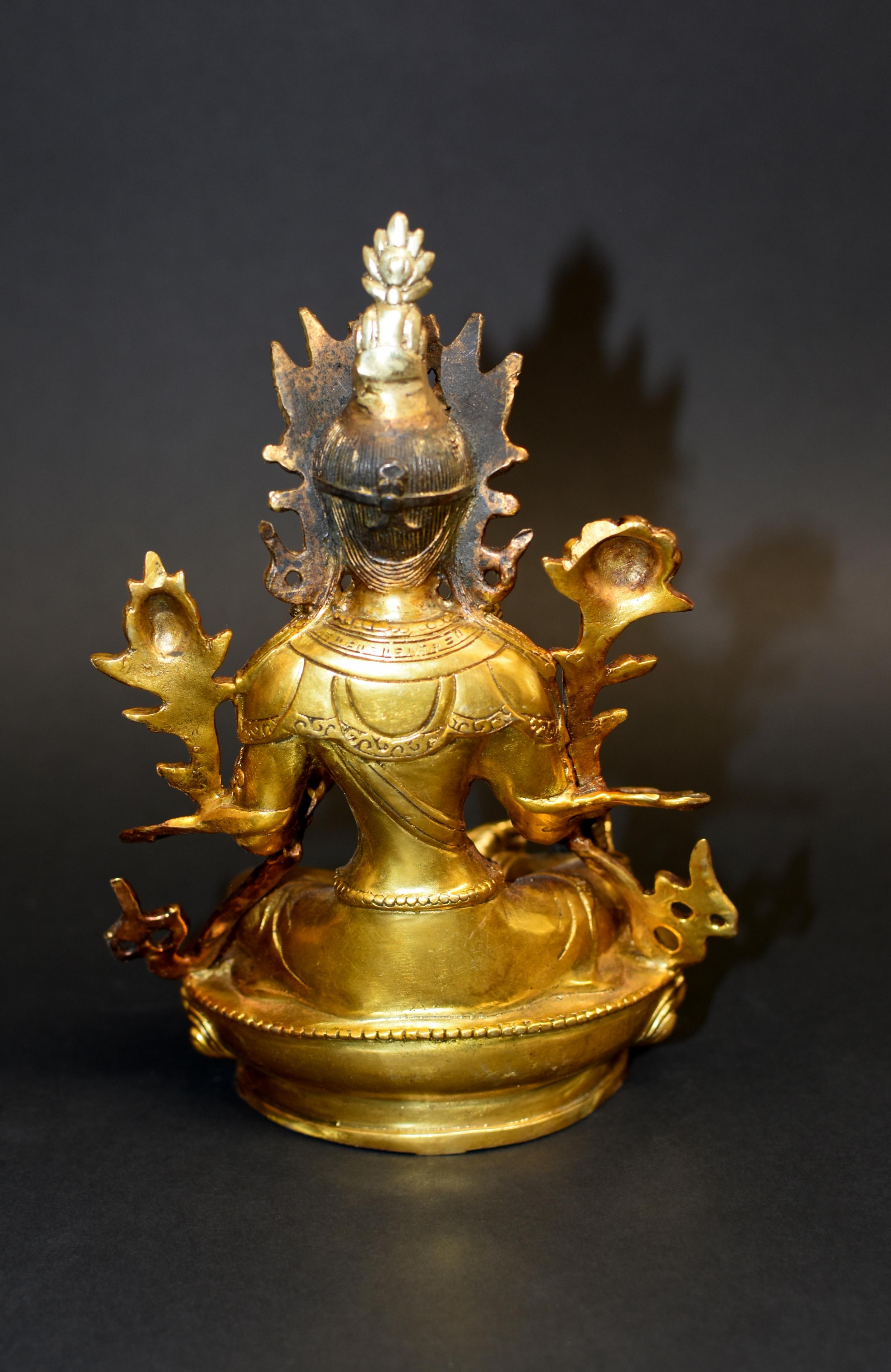 Green Tara Gilt Bronze Tibetan Buddha For Sale 13