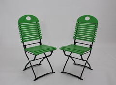 Green Ten Retro Wood Metal Foldable Garden Patio Dining Chairs, 1980s