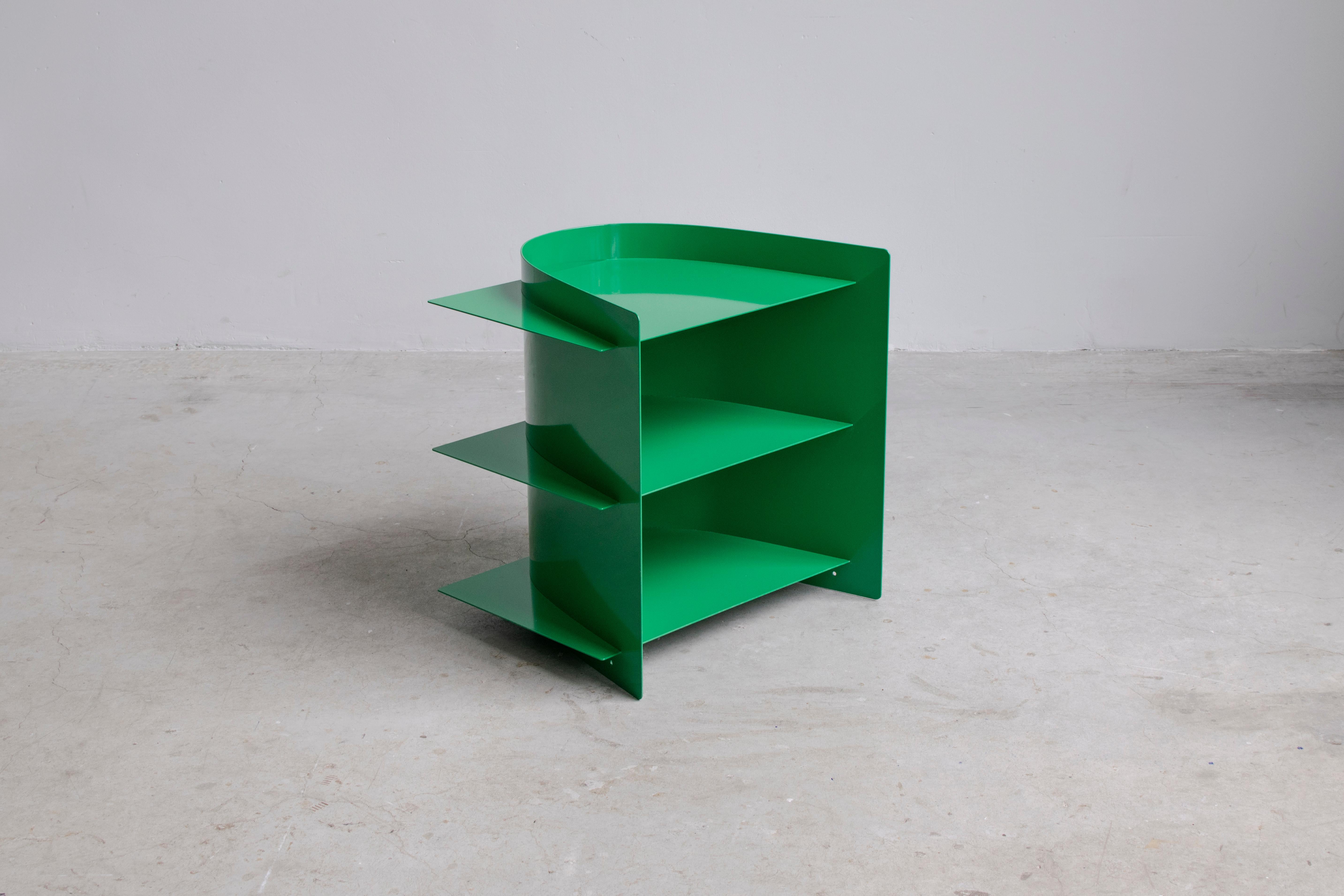 Green Tension side table, Paul Coenen
Dimensions: 50 x 45 x 50 cm
Materials: Material powder coated steel
Colour: Traffic green RAL 6024

Tension Collection The manufacturing industry is using standard sized material, and every machine used