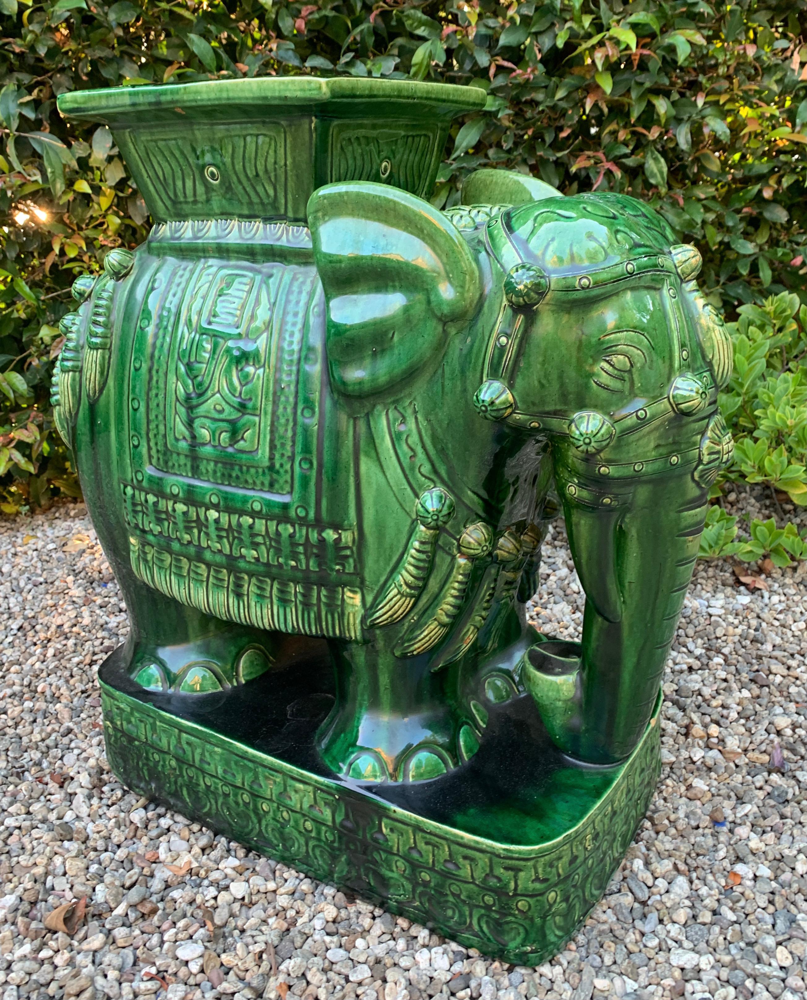 Green Terra Cotta Asian Style Garden Elephant Table or Stool 2