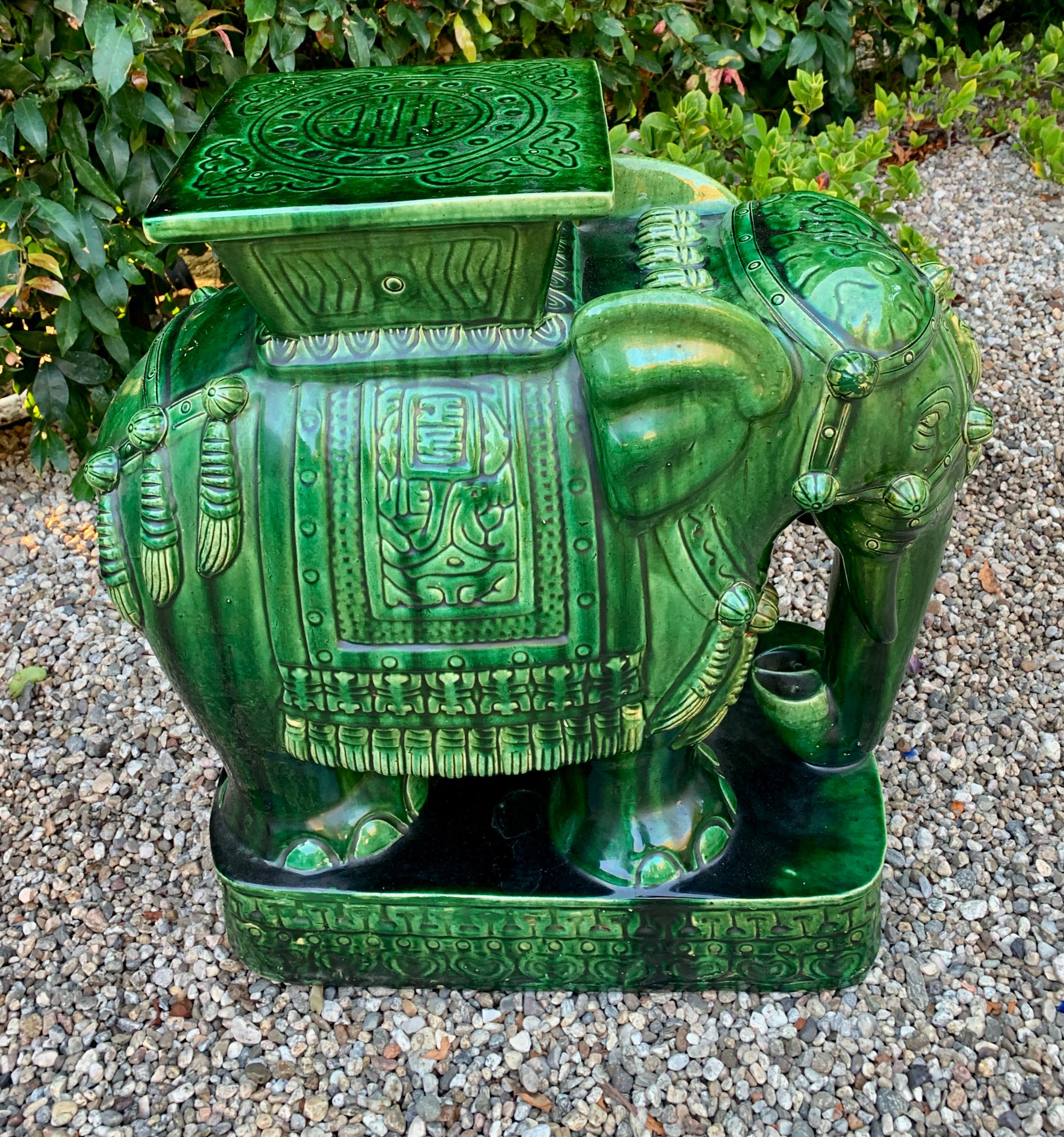 20th Century Green Terra Cotta Asian Style Garden Elephant Table or Stool