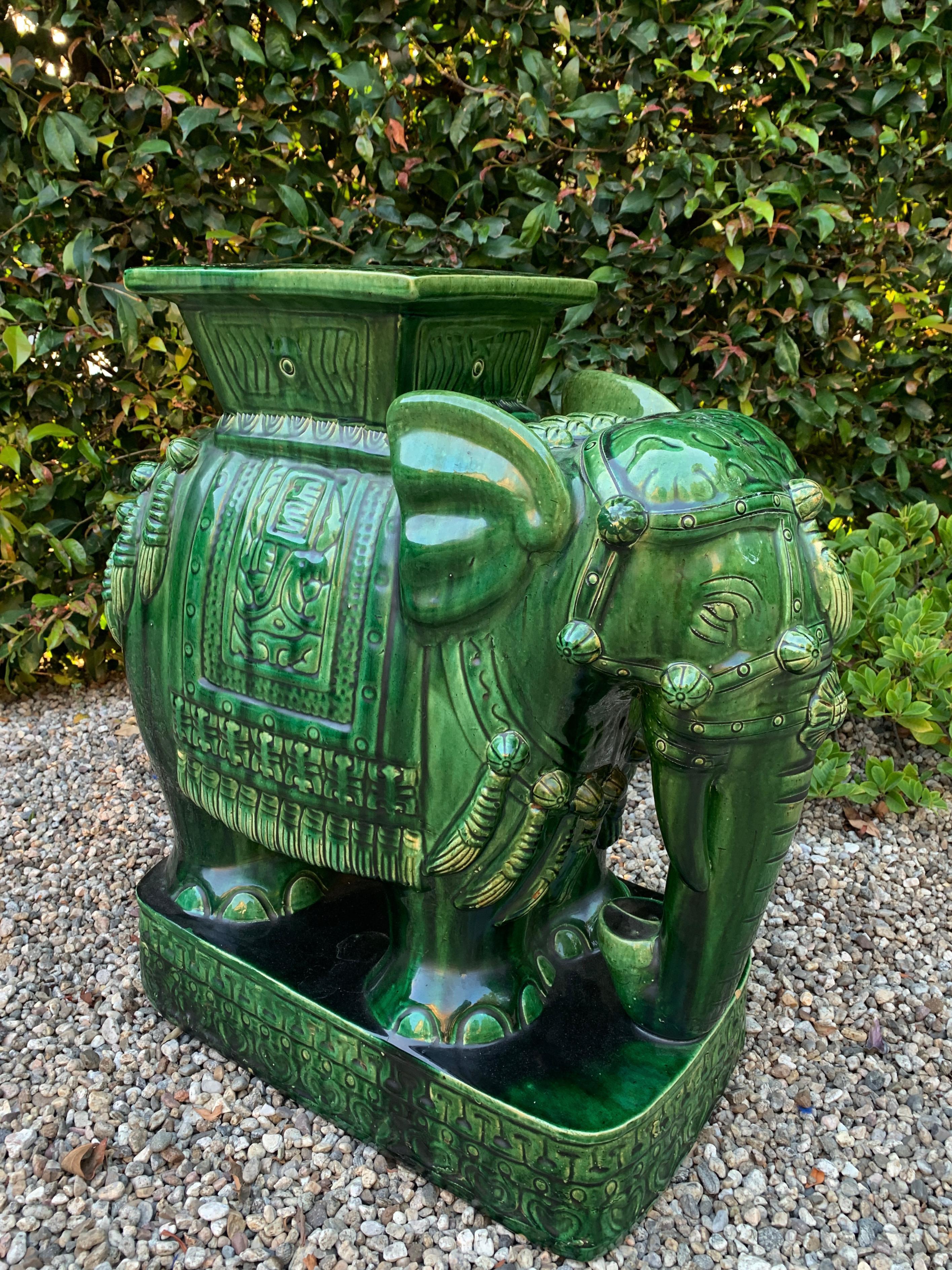 Green Terra Cotta Asian Style Garden Elephant Table or Stool 1