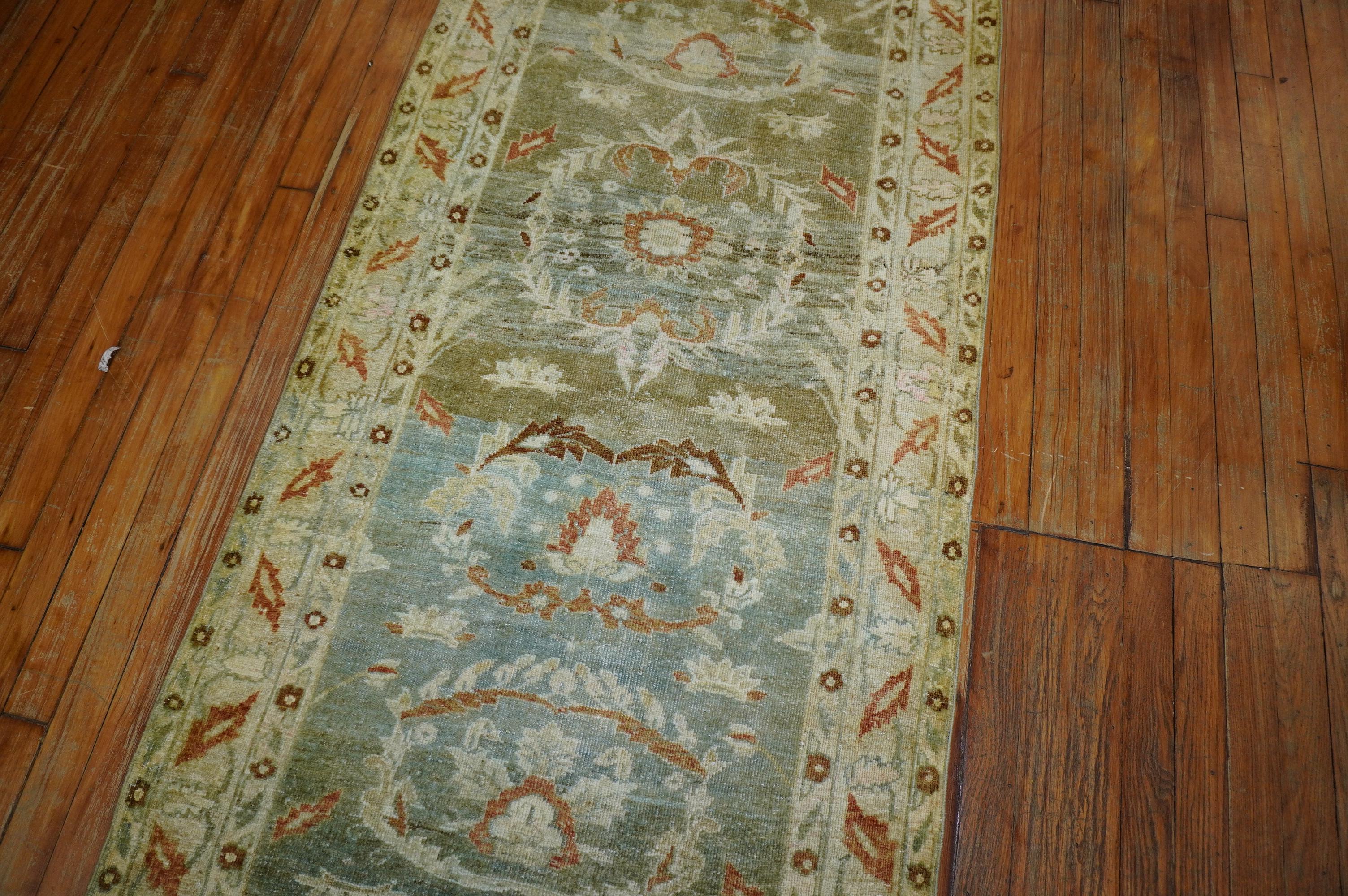 Green Terracotta Long Persian Runner, Early 20th Century In Good Condition For Sale In New York, NY