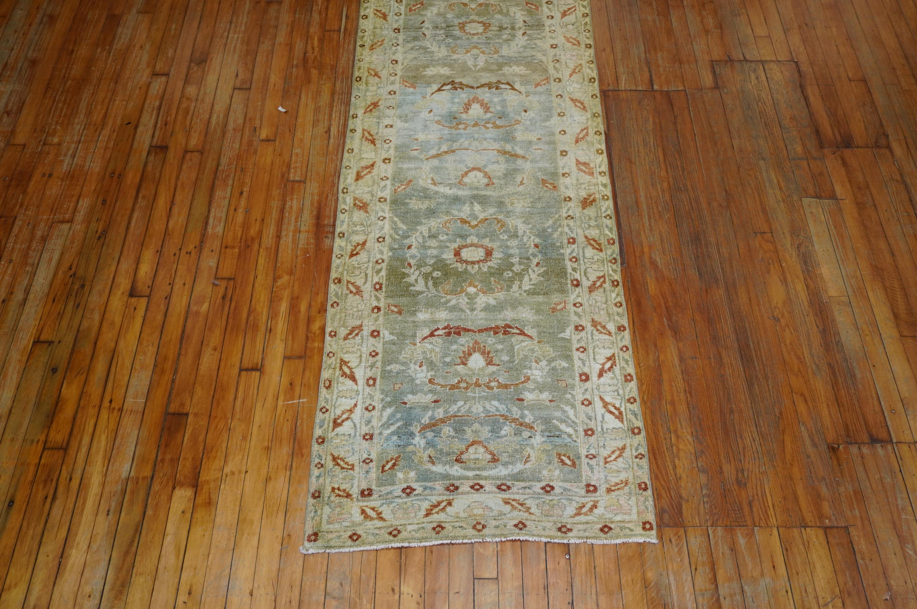 Green Terracotta Long Persian Runner, Early 20th Century For Sale 3